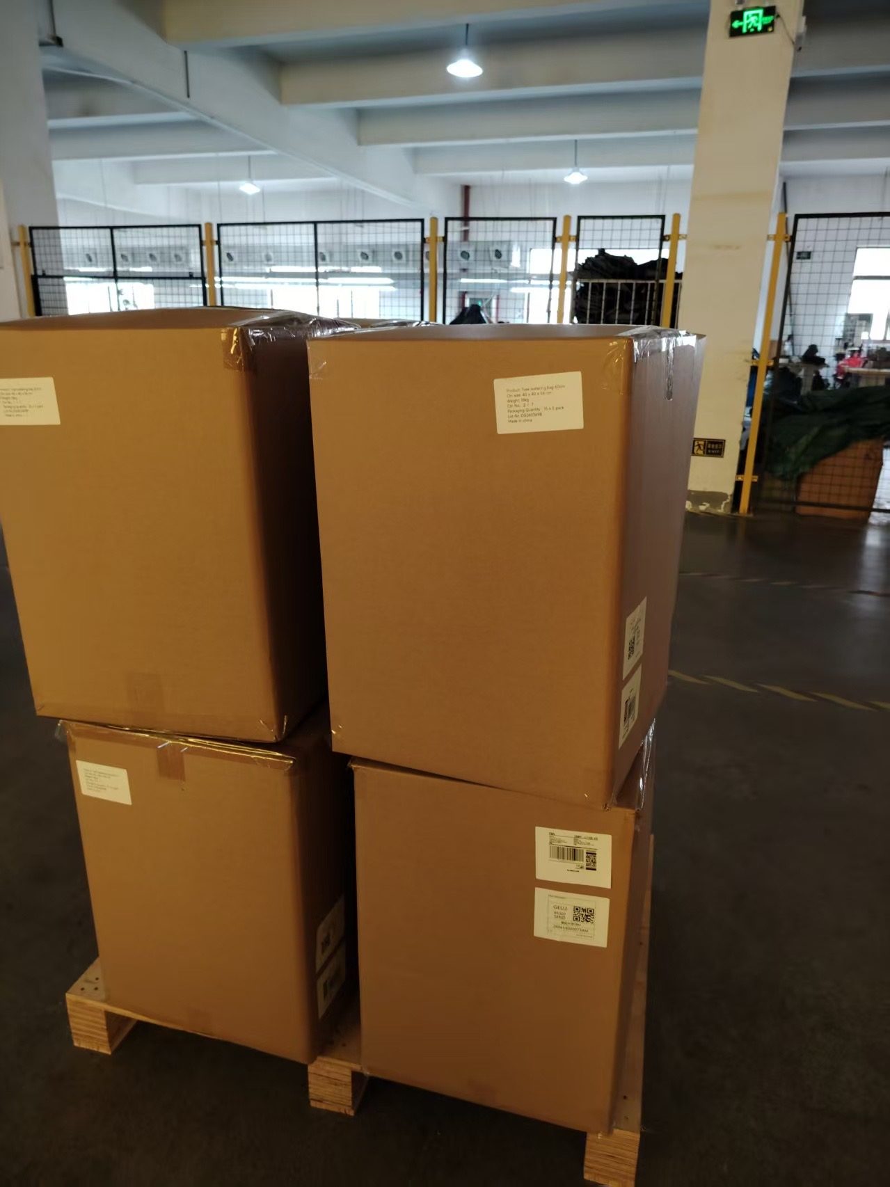 First full carton of plant-irrigation mats at manufacturer warehouse